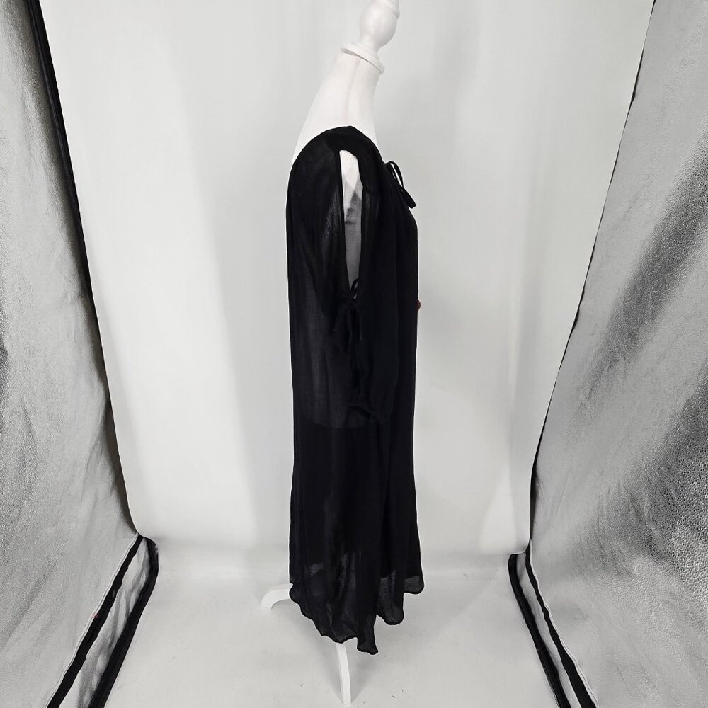 Johnny Was Calme Maxi Slip Gauze Dress Black 3/4 Sleeve Lagenlook Size XS NEW - Picture 5 of 8